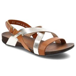Brązowe Sandały Armodo Modne Obuwie Damskie. Brązowe sandały Armodo, bez wzorów, z jeansu, bez obcasa, bez zapięcia. Za 242.99 zł.