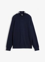 Cienki sweter z kontrastowymi detalami, z mieszanki wiskozy. Niebieskie swetry bonprix, bez wzorów, z wiskozy, bez ramiączek. Za 97.99 zł.