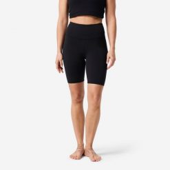 Legginsy do jogi i pilatesu damskie Domyos. Czarne legginsy DOMYOS, l, bez wzorów, z materiału, z podwyższonym stanem, krótkie. Za 69.99 zł.