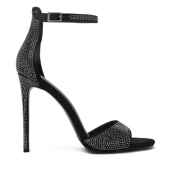 Sandały Eva Minge. Czarne sandały Eva Minge, bez wzorów, bez obcasa, na szpilce, bez zapięcia. Za 479.99 zł.