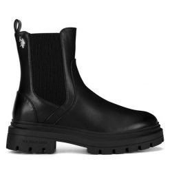 Sztyblety U.S. Polo Assn. Czarne botki U.S. Polo Assn., bez wzorów, bez obcasa, na płaskiej podeszwie, bez zapięcia. Za 279.99 zł.