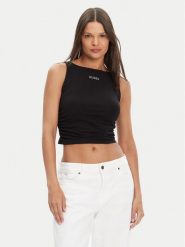 Guess Top V5YP00 J1314 Czarny Regular Fit. Czarne topy Guess, xs, z aplikacjami, z bawełny, bez kołnierzyka, bez ramiączek. Za 139.99 zł.