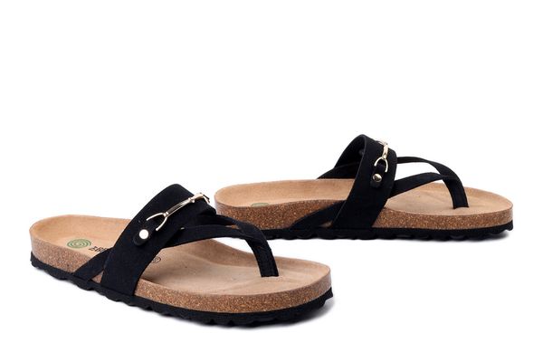 DR. BRINKMANN 700863-01 schwarz, klapki japonki damskie. Czarne klapki Dr. Brinkmann, bez wzorów, ze skóry, bez obcasa. Za 249.90 zł.