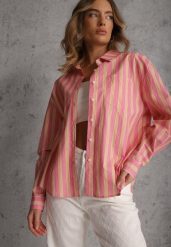 Różowa Koszula z Bawełny Oversize w Pionowe Paski Telaria. Czerwone koszule Renee, l, bez wzorów, z bawełny, bez kołnierzyka, bez ramiączek. Za 129.99 zł.