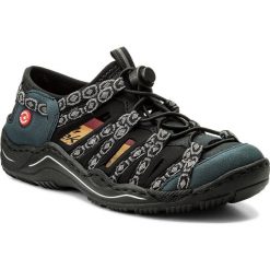Sandały RIEKER - L0577-15 Blau. Niebieskie sandały Rieker, bez wzorów, z materiału, bez obcasa, bez zapięcia. W wyprzedaży za 229.00 zł.