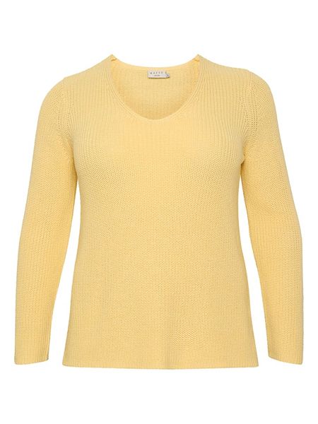 KAFFE curve Sweter w kolorze żółtym rozmiar: XL. Żółte swetry KAFFE curve, xl, bez wzorów, z bawełny, bez ramiączek. Za 131.74 zł.