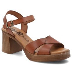 Sandały damskie Hee, skórzana cholewka odkryty nosek stabilny obcas masywna platforma, brązowe, 26543. Brązowe sandały Hee, bez wzorów, bez obcasa, na obcasie, bez zapięcia. Za 379.00 zł.