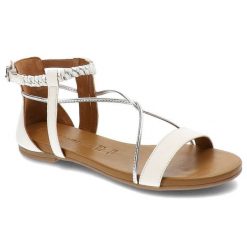 Białe Sandały Damskie Tamaris Modne Letnie Buty. Białe sandały Tamaris, z aplikacjami, eleganckie, bez obcasa, bez zapięcia. Za 259.00 zł.