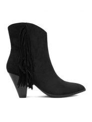 DeeZee Botki CEO-R25AW09076 Czarny. Czarne botki DeeZee, bez wzorów, z materiału, bez obcasa, na słupku, bez zapięcia. Za 199.99 zł.