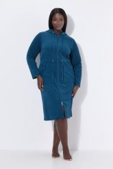 Damskie Szlafrok dwukierunkowy zamek błyskawiczny kaptur frotte. Niebieskie szlafroki Ulla Popken, plus size, bez wzorów, z bawełny, plus size, bez ramiączek, z kapturem. Za 279.99 zł.