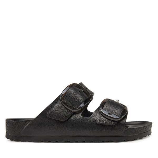 Klapki Birkenstock. Czarne klapki Birkenstock, bez wzorów, bez obcasa. Za 299.99 zł.