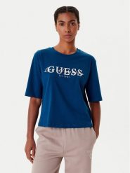 Guess T-Shirt V5YI02 I3Z14 Niebieski Boxy Fit. Niebieskie t-shirty Guess, xxs, z aplikacjami, z bawełny, bez kołnierzyka, bez ramiączek. Za 159.99 zł.
