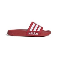 Klapki adilette Liverpool FC 2025/26. Czerwone klapki Adidas, bez wzorów, bez obcasa. Za 194.50 zł.