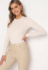 Beżowa Bluzka z Prążkowanej Dzianiny z Lekkimi Bufkami na Ramionach Bralithra. Brązowe bluzki Born2be, m, bez wzorów, z dzianiny, eleganckie, bez kołnierzyka, bez ramiączek. W wyprzedaży za 38.49 zł.