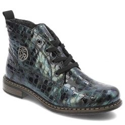 Kolorowe Botki Rieker Eleganckie Obuwie Damskie. Botki Rieker, bez wzorów, z materiału, bez obcasa, na obcasie, bez zapięcia. Za 297.99 zł.