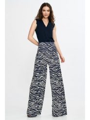 Nife Spodnie w kolorze granatowo-białym rozmiar: 40. Niebieskie spodnie materiałowe Nife, bez wzorów, z materiału, z podwyższonym stanem. Za 234.94 zł.