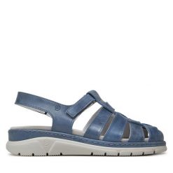 Sandały Suave. Niebieskie sandały Suave, bez wzorów, bez obcasa, na płaskiej podeszwie, bez zapięcia. Za 399.99 zł.
