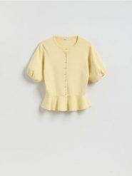 Kardigan z baskinką - jasnożółty. Żółte kardigany Reserved, l, bez wzorów, z bawełny. Za 139.99 zł.