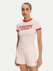 Tommy Jeans T-Shirt Script Ringer DW0DW20631 Różowy Slim Fit. Czerwone t-shirty Tommy Jeans, l, bez wzorów, z bawełny, bez kołnierzyka, bez ramiączek. Za 109.99 zł.