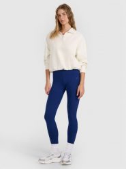 4F Legginsy dzianinowe damskie - granatowe M. Niebieskie legginsy 4f, m, bez wzorów, z bawełny, z podwyższonym stanem. W wyprzedaży za 39.99 zł.