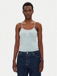 Calvin Klein Jeans Top Monologo J20J223105 Niebieski Slim Fit. Niebieskie topy Calvin Klein Jeans, xl, bez wzorów, z bawełny, bez kołnierzyka, bez ramiączek. Za 89.99 zł.