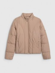 4F Kurtka puchowa z wypełnieniem syntetycznym damska - beżowa XL. Brązowe kurtki sportowe 4f, xl, bez wzorów, z dzianiny, z kapturem. Za 279.99 zł.