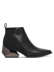 United Nude Botki Ricky Mid 109500116 Czarny. Czarne botki United Nude, bez wzorów, ze skóry, bez obcasa, na słupku, bez zapięcia. Za 1,529.00 zł.