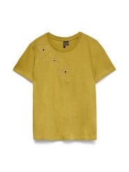 Vero Moda Koszulka w kolorze musztardowym rozmiar: XL. Żółte bluzki Vero Moda, xl, bez wzorów, z bawełny, bez kołnierzyka, bez ramiączek. Za 53.17 zł.