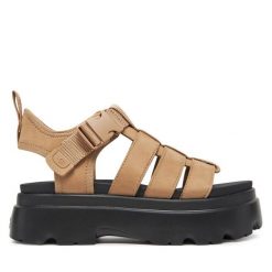 Sandały Ugg. Brązowe sandały UGG, bez wzorów, bez obcasa, na płaskiej podeszwie, bez zapięcia. Za 489.99 zł.