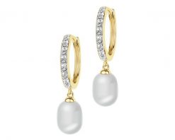 Kolczyki z żółtego złota z diamentami i perłami - próba 375. Żółte kolczyki Apart, z diamentem, złote. Za 1,829.00 zł.