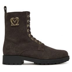 Trzewiki LOVE MOSCHINO. Brązowe botki Love Moschino, bez wzorów, bez obcasa, na płaskiej podeszwie, bez zapięcia. Za 1,279.00 zł.