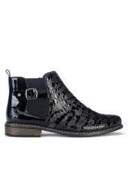 Rieker Botki Z4965-90 Czarny. Czarne botki Rieker, bez wzorów, ze skóry, bez obcasa, na płaskiej podeszwie, bez zapięcia. Za 379.99 zł.