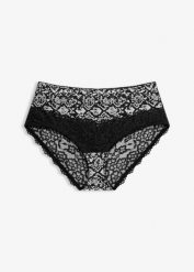 Figi maxi panty z drukowaną siateczką. Białe figi bonprix, bez wzorów, z koronki. Za 39.99 zł.
