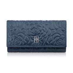 Duży portfel damski skórzany z tłoczeniem w kwiaty granatowy Paolo Peruzzi AL-14-NV. Niebieskie portfele PAOLO PERUZZI, bez wzorów, ze skóry. Za 89.00 zł.