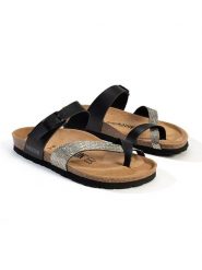 BACKSUN Japonki "Barcelone" w kolorze srebrno-czarnym rozmiar: 38. Czarne klapki Backsun, bez wzorów, z materiału, z otwartym noskiem, bez obcasa. Za 130.99 zł.