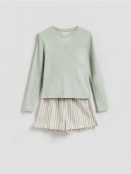 Dwuczęściowa piżama z nadrukiem - jasnozielony. Zielone piżamy Reserved, bez wzorów, z bawełny, bez ramiączek. Za 109.99 zł.