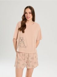 Piżama dwuczęściowa z nadrukiem Winnie the Pooh - beżowy. Brązowe piżamy Sinsay, bez wzorów, bez ramiączek. Za 59.99 zł.
