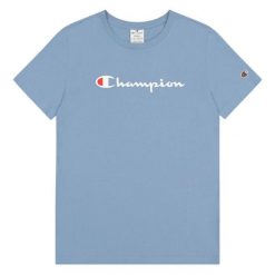 T-shirt Damski Markowy Rękaw. Niebieskie t-shirty Champion, bez wzorów, bez kołnierzyka, bez ramiączek. Za 130.99 zł.