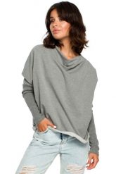 Szara Oversizowa Bluza z Dekoltem Typu Woda. Szare bluzy MOE, l, bez wzorów, z bawełny, bez kaptura. Za 209.90 zł.
