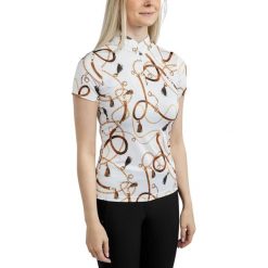 Damskie jeździeckie polo Montar Haily Bridle. Białe koszulki polo MONTAR, xs, bez wzorów, bez kołnierzyka, bez ramiączek. Za 279.50 zł.