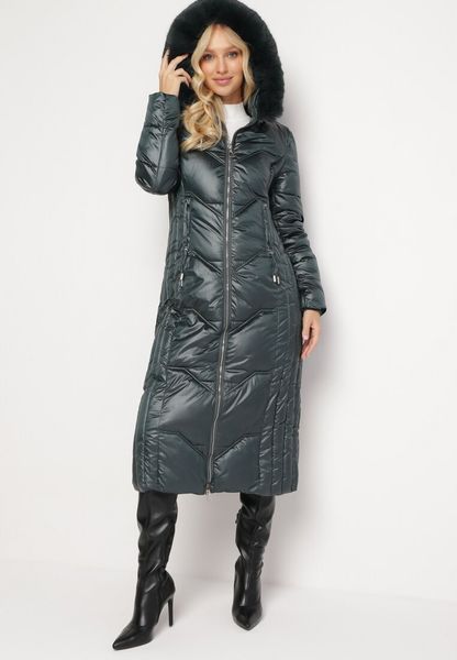 Ciemnozielona Pikowana Kurtka Maxi Płaszcz z Ozdobnym Marszczeniem i Futerkiem Estenous. Niebieskie płaszcze Born2be, na zimę, l, bez wzorów, z jeansu, bez kaptura. Za 219.99 zł.