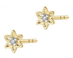 Kolczyki z żółtego złota z diamentami - kwiaty - 0,01 ct - próba 375. Żółte kolczyki Apart, z diamentem, złote. Za 599.00 zł.
