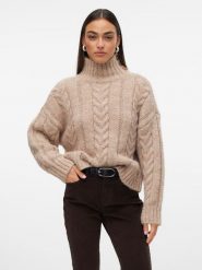 Vero Moda Sweter w kolorze beżowym rozmiar: XS. Brązowe swetry Vero Moda, xs, bez wzorów, ze splotem, bez ramiączek. Za 118.84 zł.