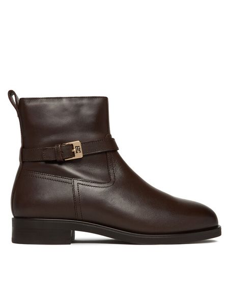 Tommy Hilfiger Botki Th Buckle Riding Leather Bootie FW0FW08781 Brązowy. Brązowe botki TOMMY HILFIGER, bez wzorów, ze skóry, bez obcasa, na płaskiej podeszwie, bez zapięcia. Za 559.99 zł.