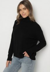 Czarny Golf z Domieszką Kaszmiru Ozdobiony Przeszyciami Avonella. Czarne golfy Born2be, z aplikacjami, z kaszmiru, bez ramiączek. Za 109.99 zł.