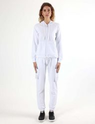 Bluza miękka z bawełna z kaptur na co dzień. Białe bluzy LEONE 1947 APPAREL, z aplikacjami, z bawełny, z kapturem. Za 252.56 zł.