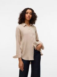Vero Moda Koszula w kolorze beżowym rozmiar: XS. Brązowe koszule Vero Moda, xs, bez wzorów, z bawełny, bez kołnierzyka, bez ramiączek. Za 99.45 zł.