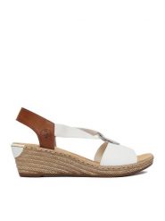 Rieker Sandały CEO-624H6-81 Biały. Białe sandały Rieker, bez wzorów, ze skóry, bez obcasa, na koturnie, bez zapięcia. Za 299.99 zł.