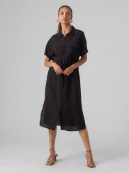Vero Moda Sukienka "Miris" w kolorze czarnym rozmiar: XS. Czarne sukienki Vero Moda, na imprezę, s, bez wzorów, z wiskozy, klasyczne, bez kołnierzyka, bez ramiączek, midi. Za 52.79 zł.