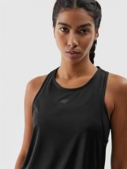 4F Top do biegania szybkoschnący damski - czarny XL. Czarne koszulki sportowe 4f, bez wzorów, z dzianiny, bez ramiączek, do biegania. W wyprzedaży za 59.99 zł.